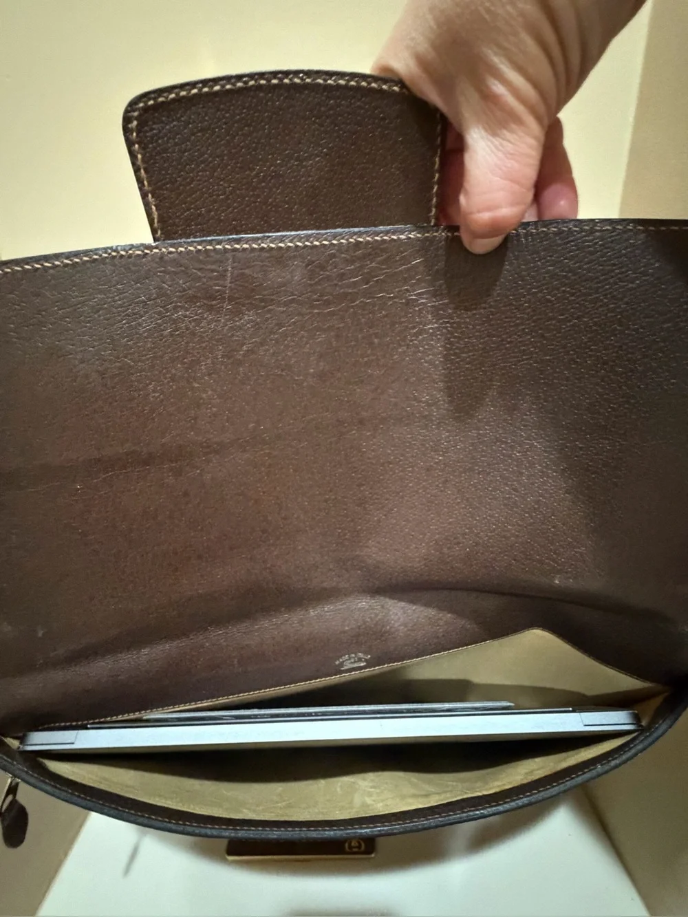 Gucci Brown Leather Document Folio Briefcase Vintage